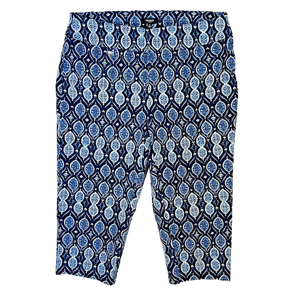 Premise Capri Pants Womens 1X Blue Moroccan Print Stretch Pull On